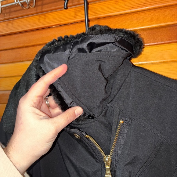 GUESS Long Black Winter Coat – Faux Fur Collar, Belted- womens size - Picture 10 of 10